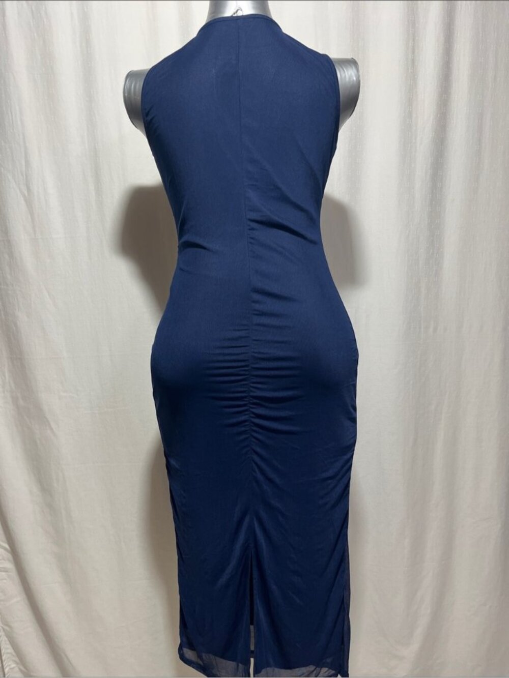 Sleeveless Navy Ruched Maxi Dress. Party prom wedding Elegant comfy 1127 - Picture 3 of 3